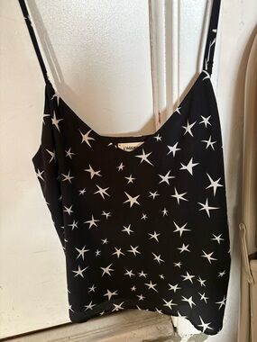 L'AGENCE Black and White Star Print Silk Cami